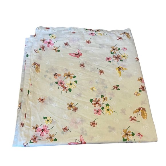 Vintage Thomaston Mills Double Full Flat Butterfly Sheet Cotton Floral Boho - Picture 2 of 9